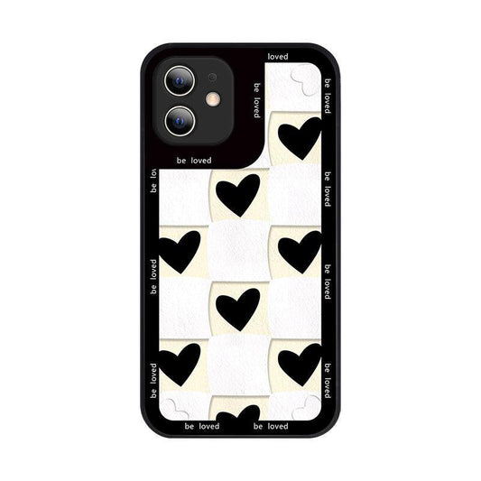 iPhone 13, Pro & Max soft shell black white checkerboard hearts