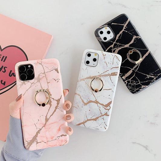 Mobile cover for iPhone 11 Pro Max in luxurious marble pattern + ring