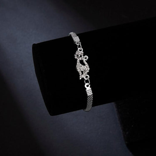 Silver plated bracelet with zircon cat cat lover
