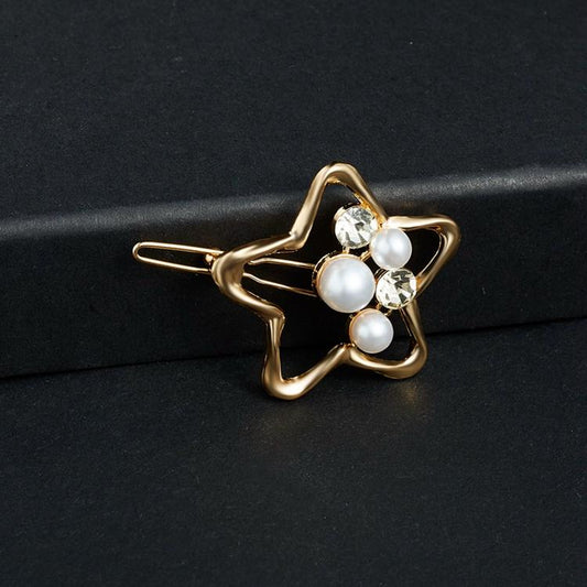 Beautiful hair clip with rhinestones and pearls in star