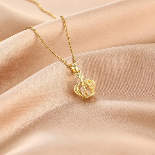 Gold plated necklace chain with royal crown diamonds gift
