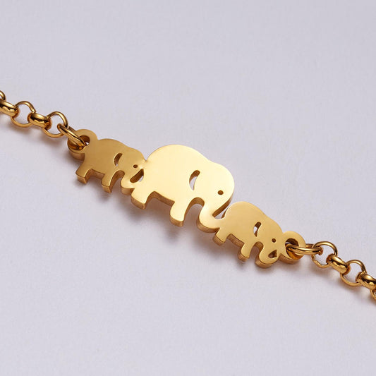 Gold plated bracelet with elephants perfect gift children women men