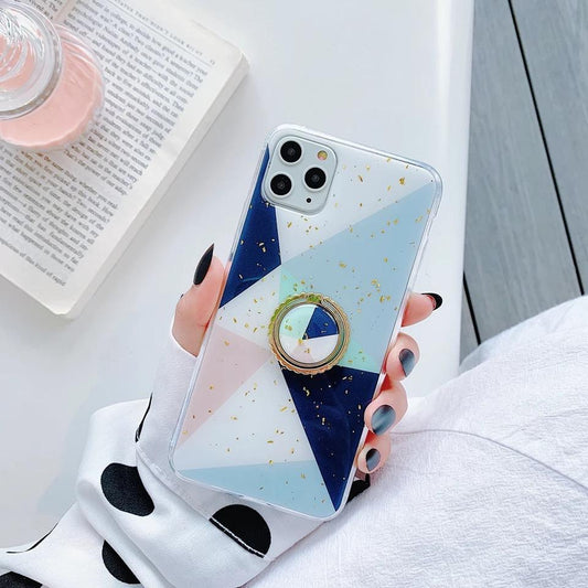 iPhone11 Pro Max shell geometric shapes gold flakes ring