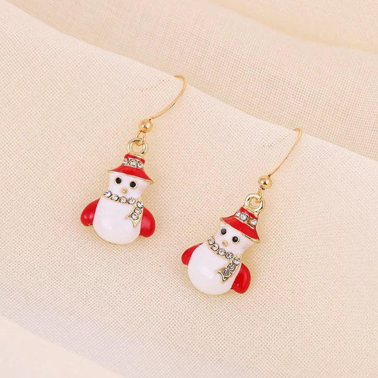 Beautiful earrings with cute snowmen gold plating rhinestone Christmas