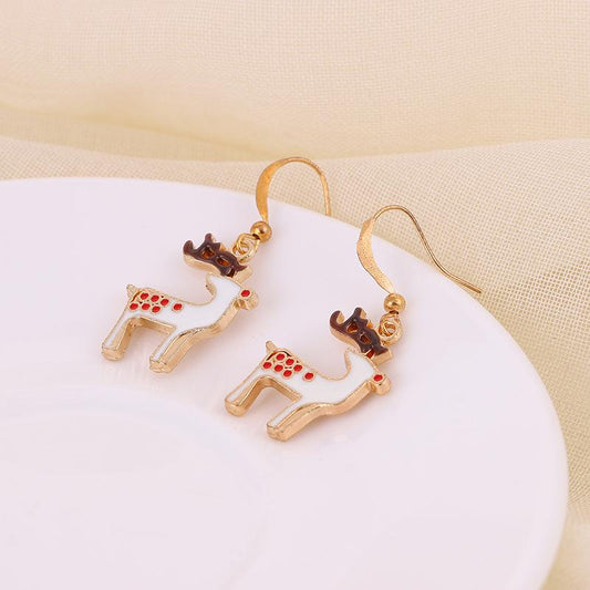 Beautiful earrings with cute reindeer gold plating rhinestone Christmas