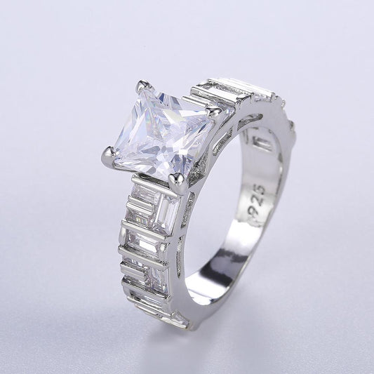 Handmade 925 silver plated ring with zircon with large stone