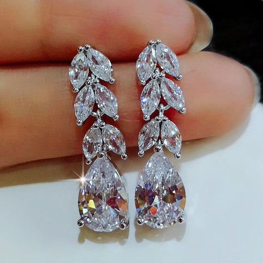 Beautiful earrings in sterling silver water drop zircon crystal
