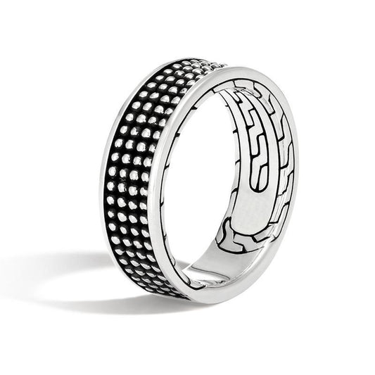 925 silver plated handmade ring for men in black pattern