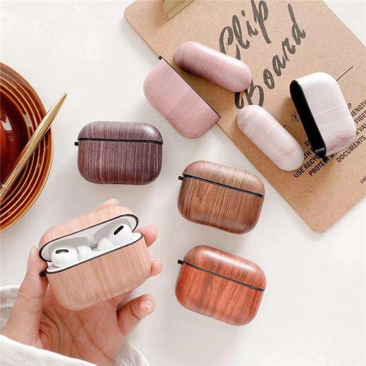 Airpods Pro case in wooden pattern for men shockproof - White