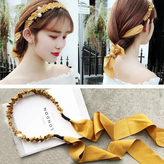 New hairstyle tiara with ribbon knot bow pearls