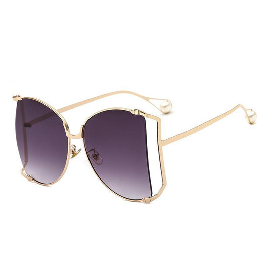 Women's metal sunglasses with pearl oversized - Gold and Purple