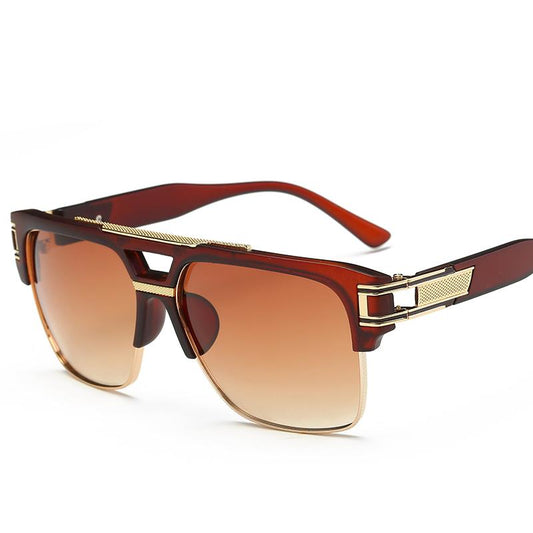 Sunglasses for men with double nose bridge in brown and gold