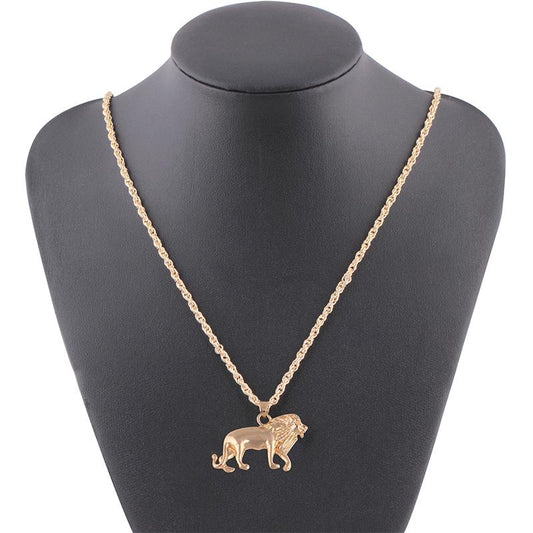 Gold necklace with large lion and long chain