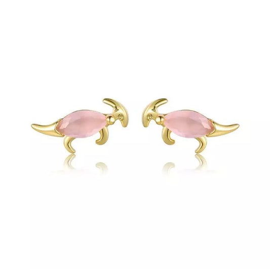 Small stylish earrings dinosaurs in different colored stones