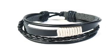 Set of 4 handmade braided bracelets in black white leather knot