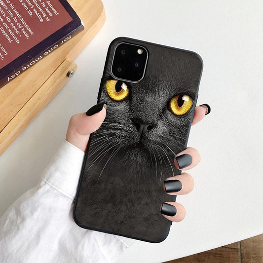 iPhone 12 Pro Max case black cat with yellow eyes