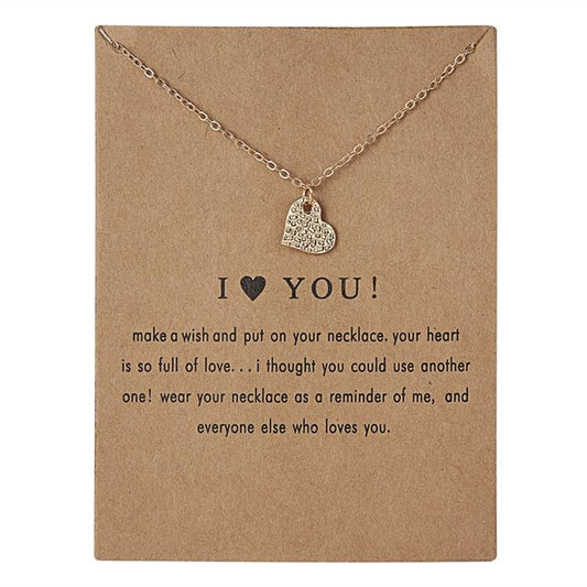 I love you necklace with heart 18K gold plated gift love you valentines