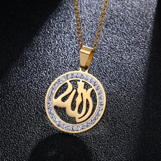 18k gold plated pendant jewelry circle round gold Islam Allah