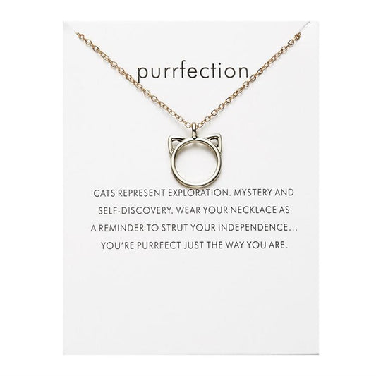 Purrfection cat necklace with šron circle text