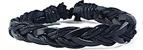 Handmade bracelet in solid black with both strings and leather straps