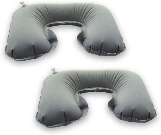 Inflatable travel pillow in gray travel pillow flight train