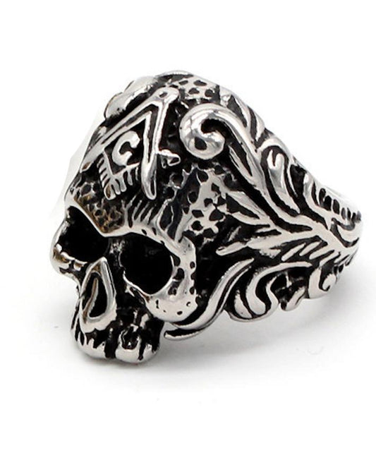 Ring with skeleton stainless steel skull punk rock masonic