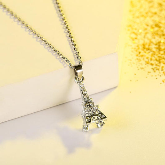 Beautiful silver-plated necklace with the Eiffel Tower with strass paris