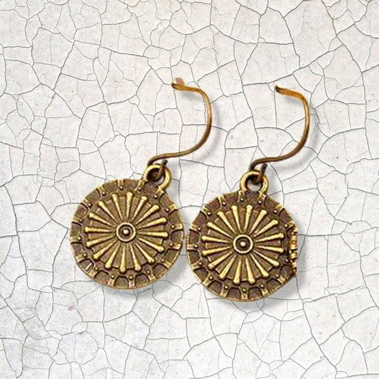 Handmade earrings in ethnic antique style round amulets