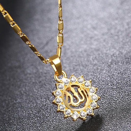 18k gold plated chain Allah Muslim with crystal diamond sun