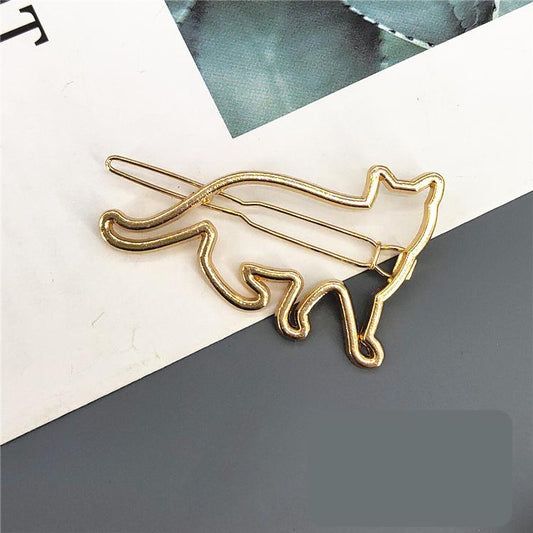 Handmade gold plated hair clip cat silhouette tail