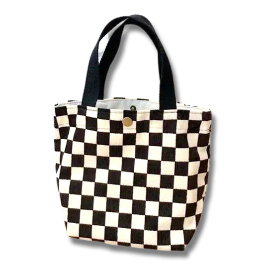 Plaid small tote bag plaid eco button compartment aesthetic style