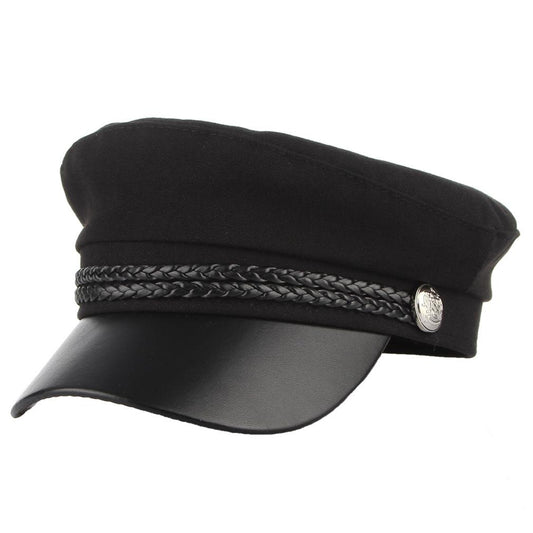 Exclusive beret handsome captain style black w. braided ropes & buttons
