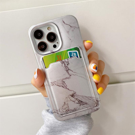iPhone 13 case with compartment for card wallet marble galaxy