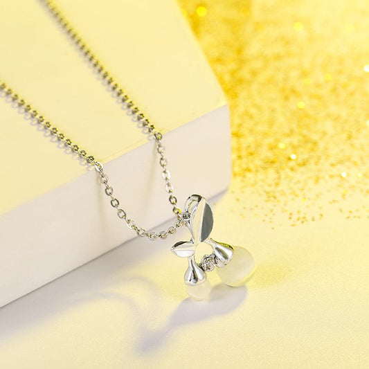 Beautiful silver-plated necklace with fruit and berry with rhinestone pearl
