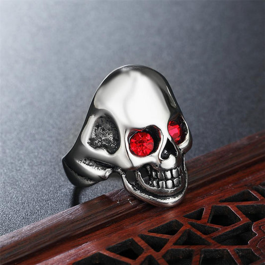 Ring with skeleton skull punk rock skull red eyes stones