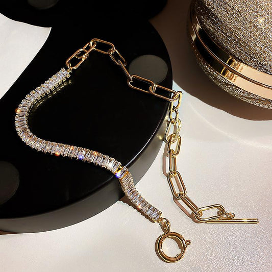 Unique necklace with chain and large zircon stones, minimalistic