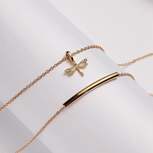 Free spirit - double necklace 18K gold plated gift dragonfly