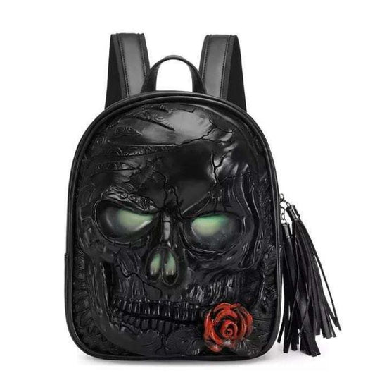 Backpack skull black with rose 3D gothic cut out scary