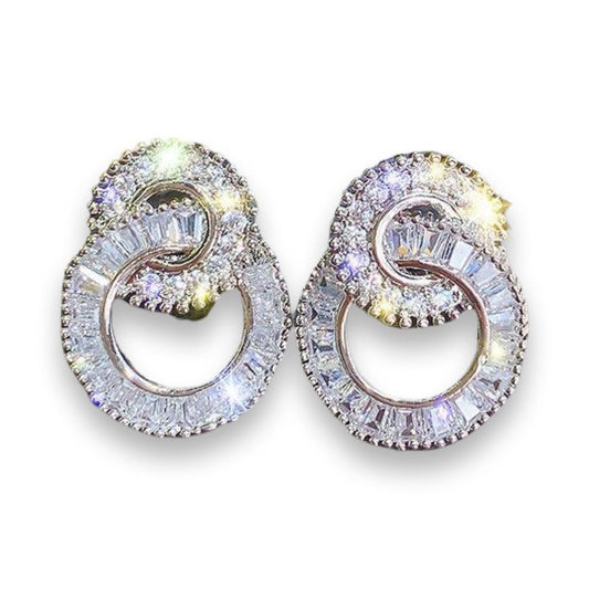 Beautiful earrings in sterling silver double rings zircon