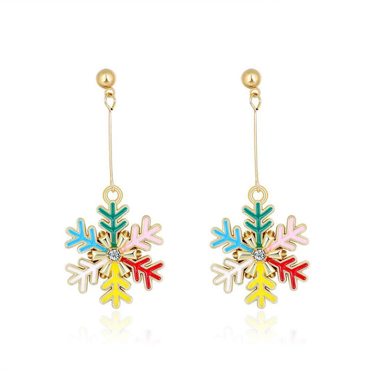 Gold-plated earring with snowflake in several colors rhinestones