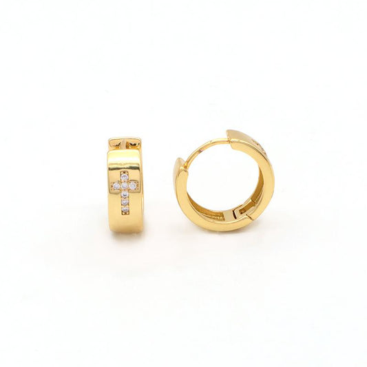 Gold-plated earrings small rings with Christian cross rhinestones