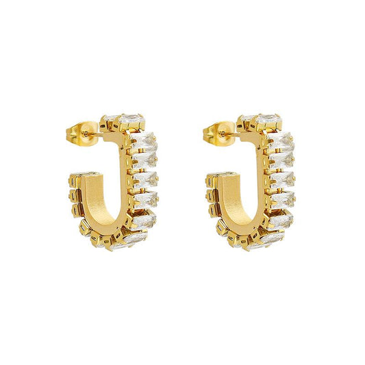 Noorzai Scandinavia - U-shaped earrings with zircon stones 18K