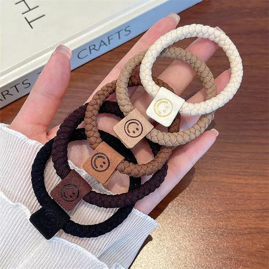 Set of 5 durable hair ties decorated with smileys thin & thick hair