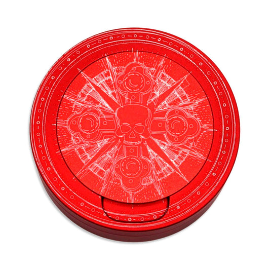 Snuff box in red aluminum for all snus - Skull with moons, crosses, goth