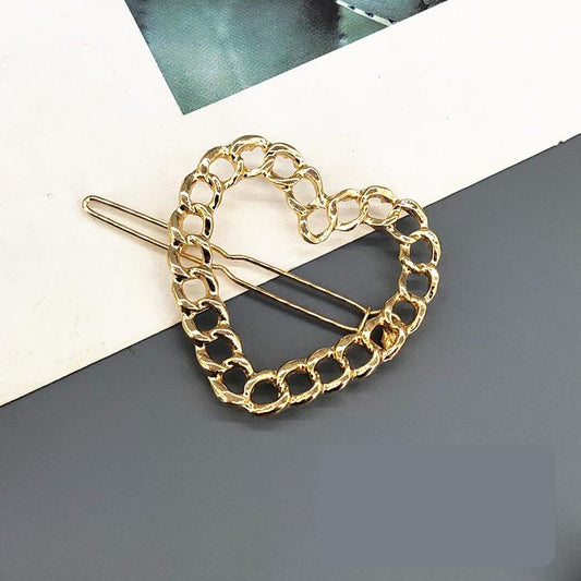 Handmade gold plated hair clip chain in circle & heart