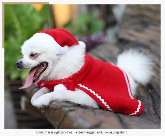 Santa outfit for small dog cloak and hood red white Christmas