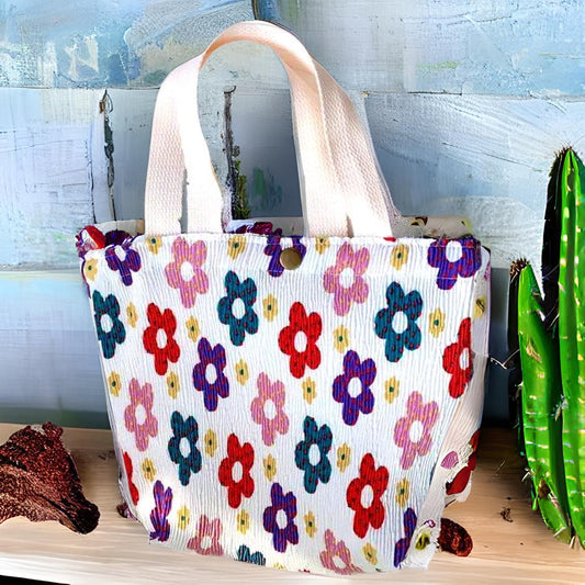 Small cloth bag tote bag with compartment flowers adult & children