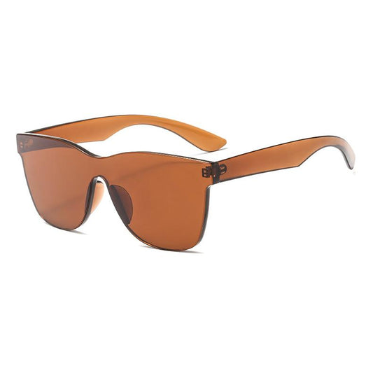 Frameless sunglasses in wayfarer model wide temple brown detailless