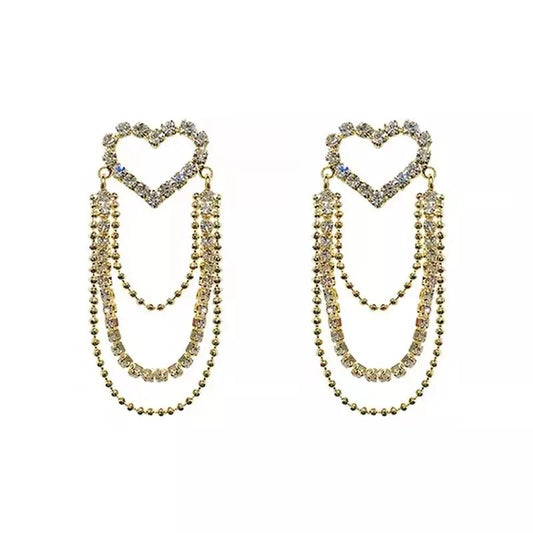 Hollow earrings with hearts and chains for New Years celebration party