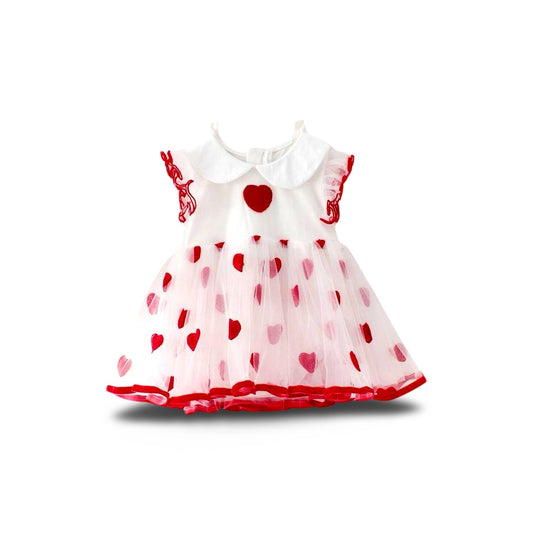 Incredibly cute dress with tulle red hearts collar white